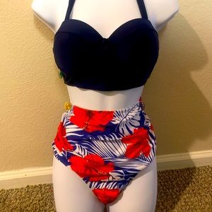 Feeling patriotic? Red, white and blue AND floral printed! Classy, high waisted!